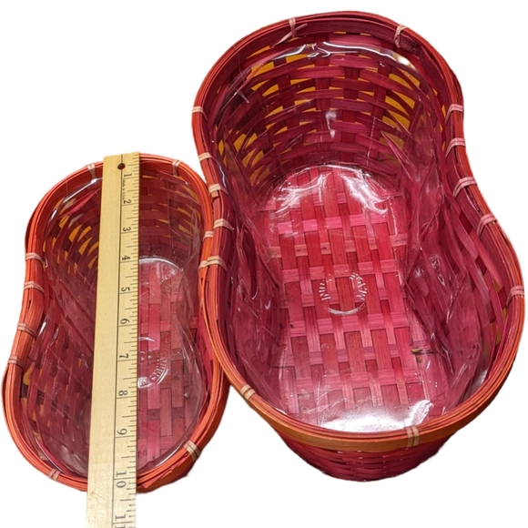 Burton & Burton Red Pink Peanut Shaped Wooden Woven Basket Planters Set of 2 - Picture 5 of 9